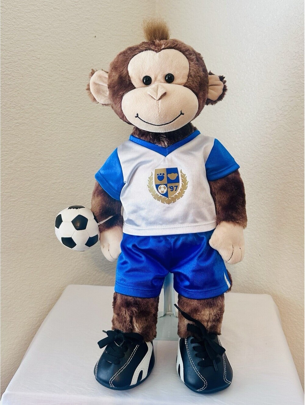 Build A Bear Smiling Monkey Chimp Cuddly Animal Plush 17” Soccer Football Outfit